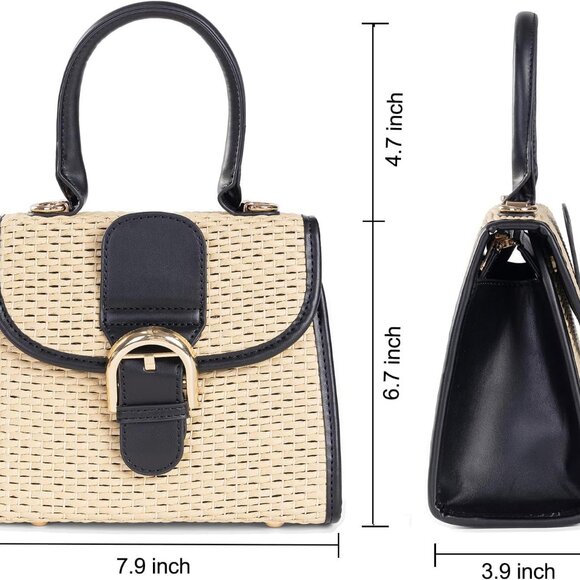 Retro Straw Woven Handbag Womens Small Cross Body Bag Shoulder Messenger Satchel - Picture 5 of 7